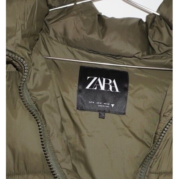 Zara Womens KHAKI Green Puffer Padded Gilet Bodywarmer Sleeveless Coat- Size M - Picture 5 of 12